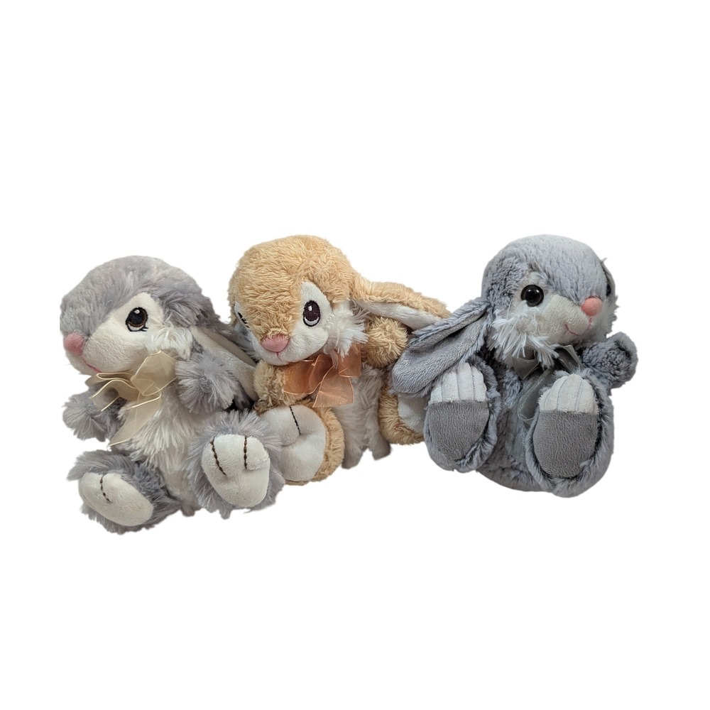 Dan Dee Collectors Choice Plush Bunnies‎ Set of 3 Grey Tan Easter Rabbits 6in